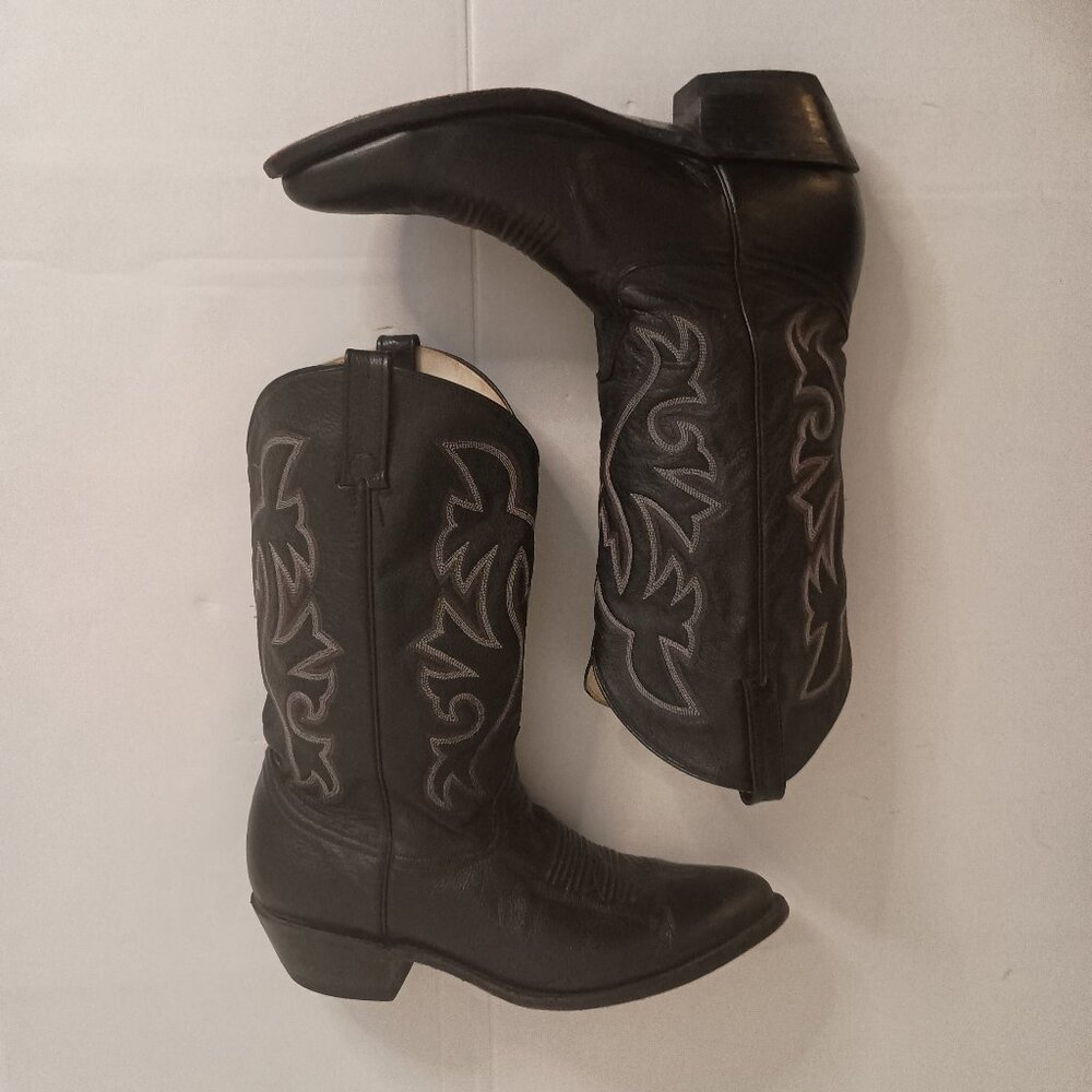 Cowtown Men’s Black Western Cowboy Boots White Embroidery Size 11.5 - Picture 6 of 15